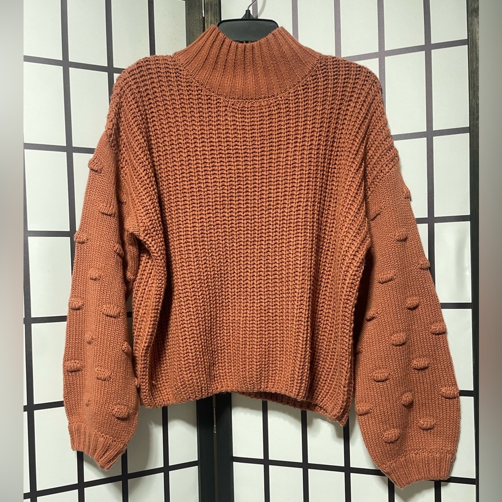 moon & madison Textured Knit Cowl Sweater in Rust - Picture 2 of 3